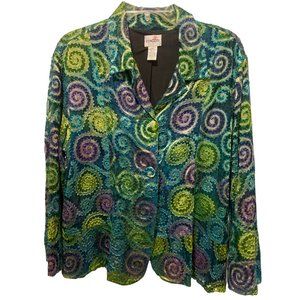 Chico's sz 2 swirls silk metallic lined jacket sz L